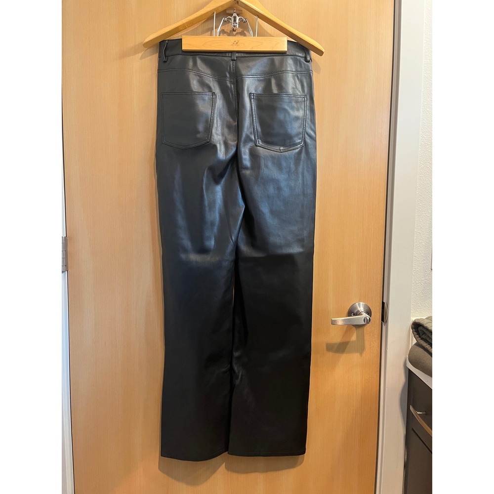 Zara Faux Leather Pants Womens 8 Black High Waisted Straight Leg 5-Pocket Moto - Picture 2 of 10